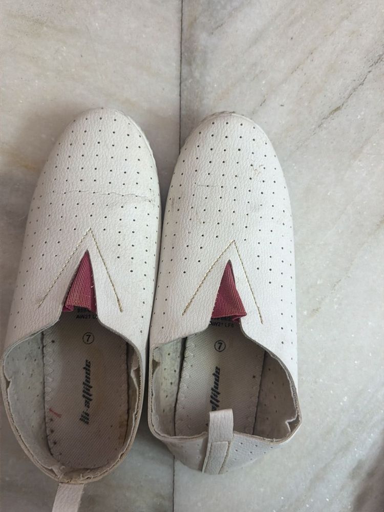 White Perforated Slip-On Flats