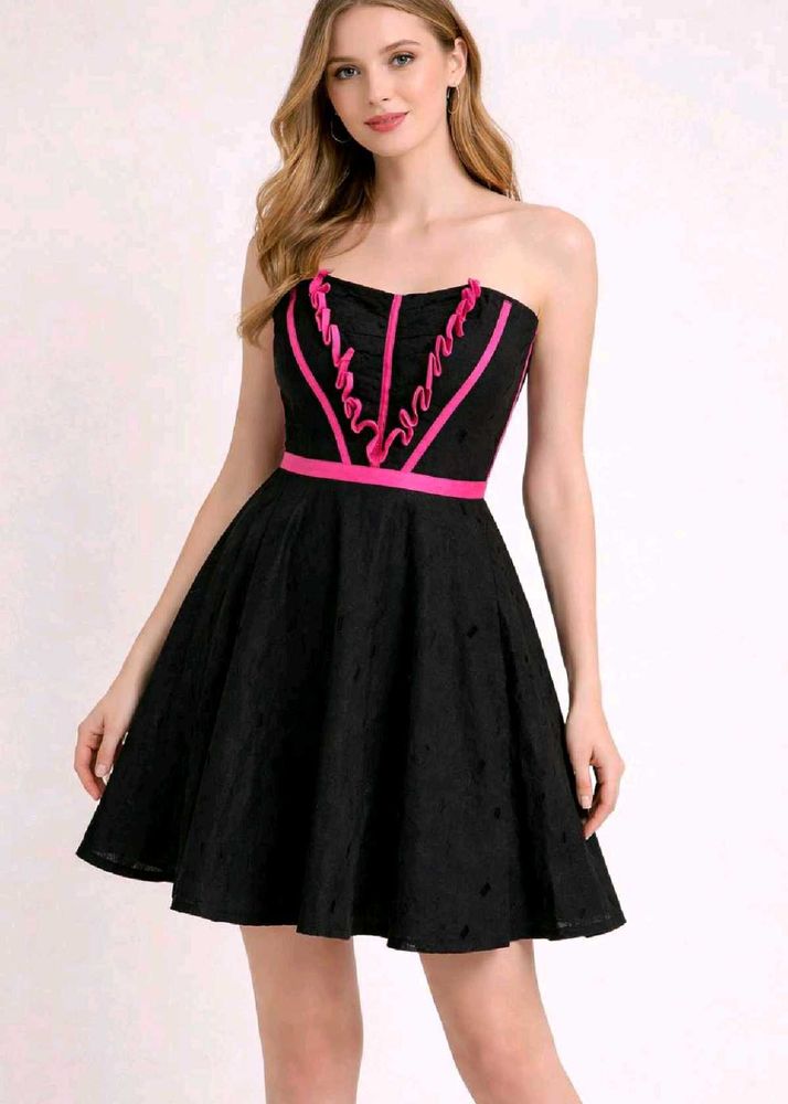 Black Strapless Dress with Pink Trim