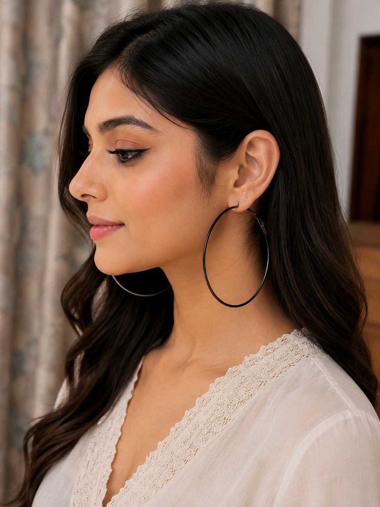 Black Oversized Hoop Earrings for Women 🖤