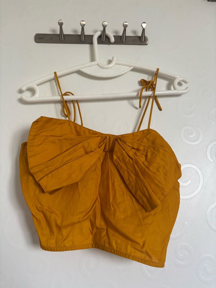 Mustard Yellow Bow Detail Crop Top