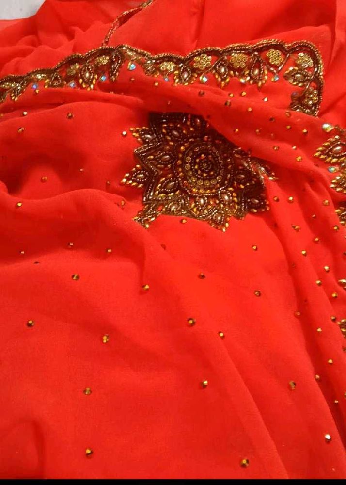 Stunning Embroidered Red Saree