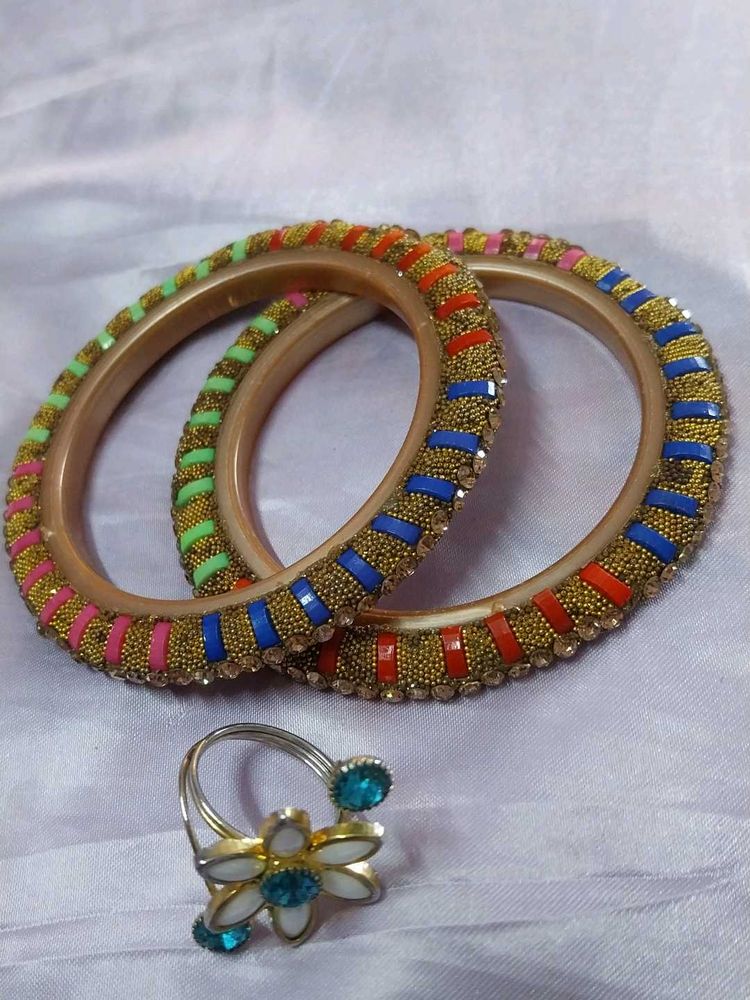 Vibrant Bangle Set with Ring