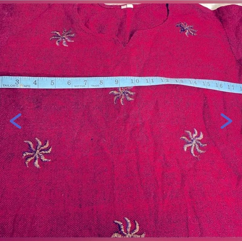 Maroon Woollen Top With Embroidery inGolden Thread