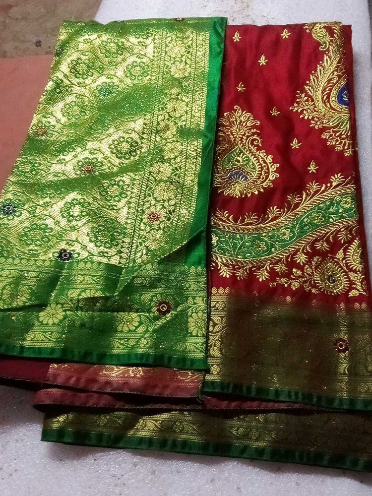 Heavy work Red &amp; Green Banarasi Silk Saree