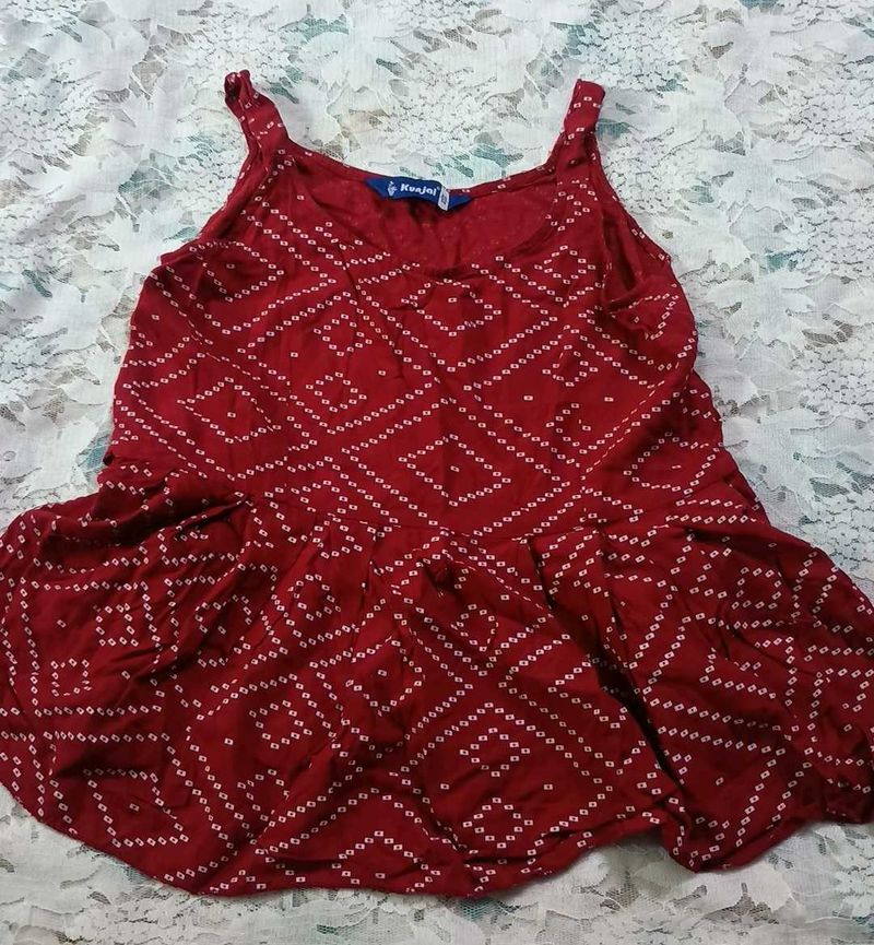 Red Bandhani Print Flared Top