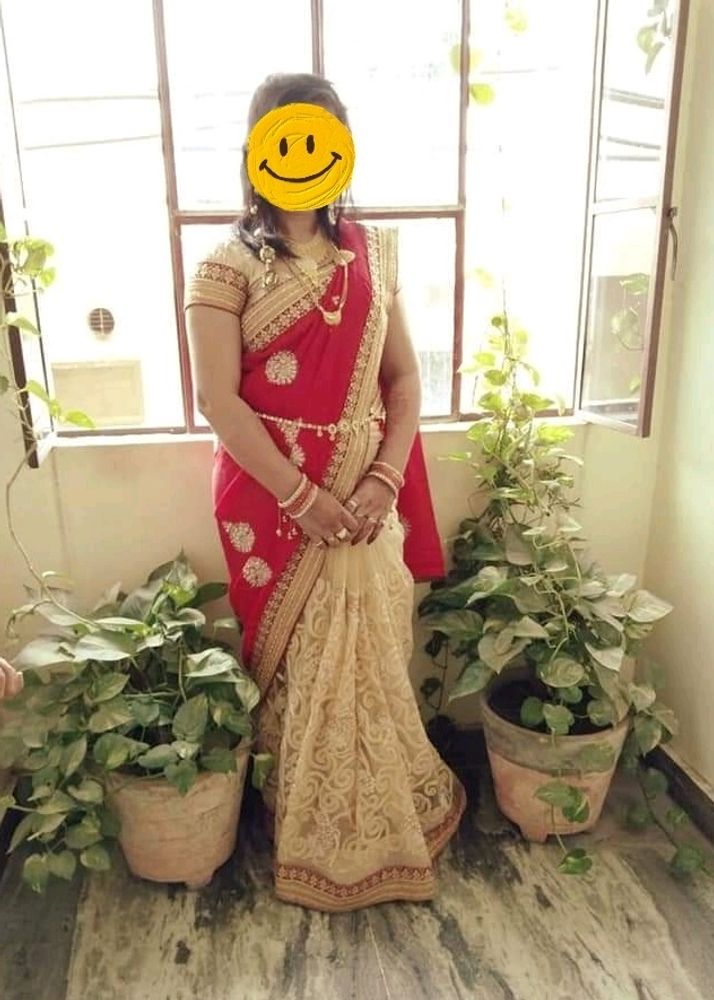 Red saree with beautiful work