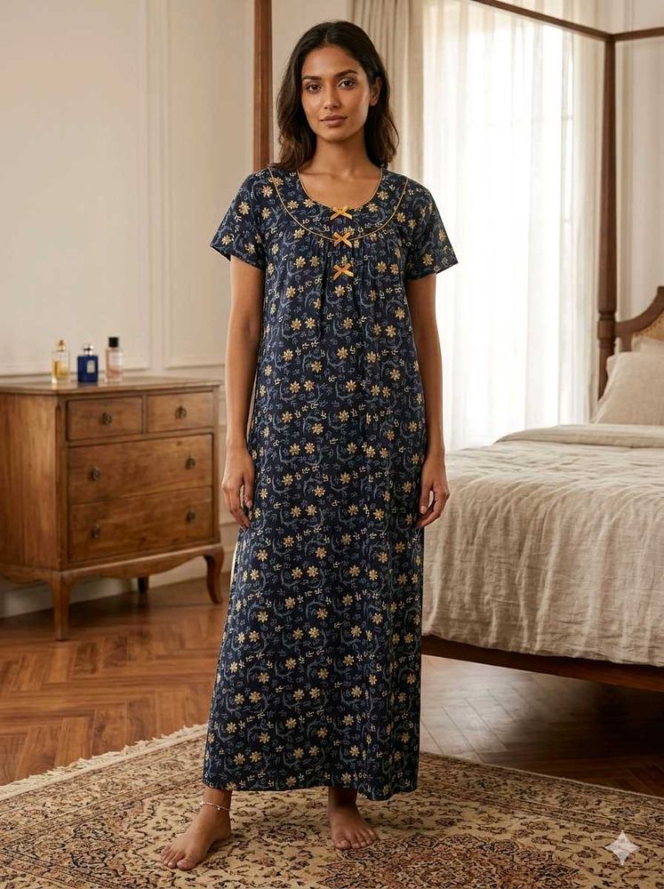 Comfortable Navy Floral Nightgown