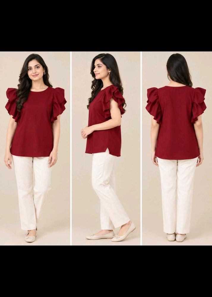 Maroon Ruffle Sleeve Top