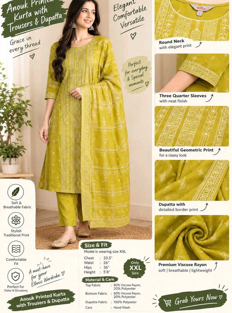 Anouk Printed Kurta with Trousers &amp; Dupatta