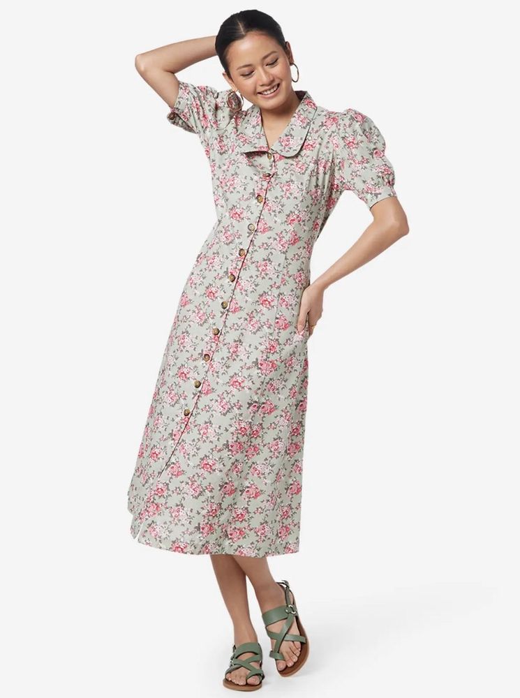 Charming Floral Button-Up Midi Dress