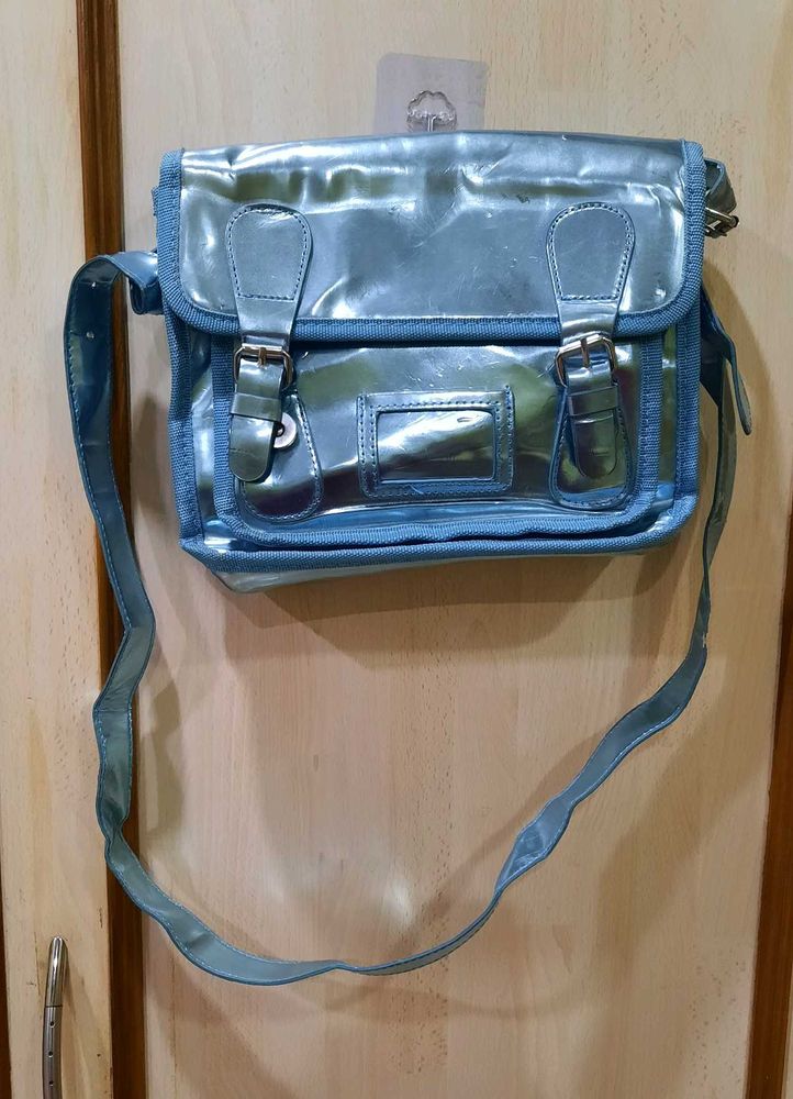 Metallic Blue Satchel Bag