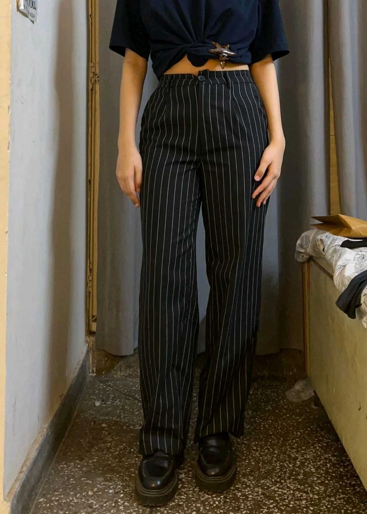 H&amp;M High-Waist Pinstripe Trousers