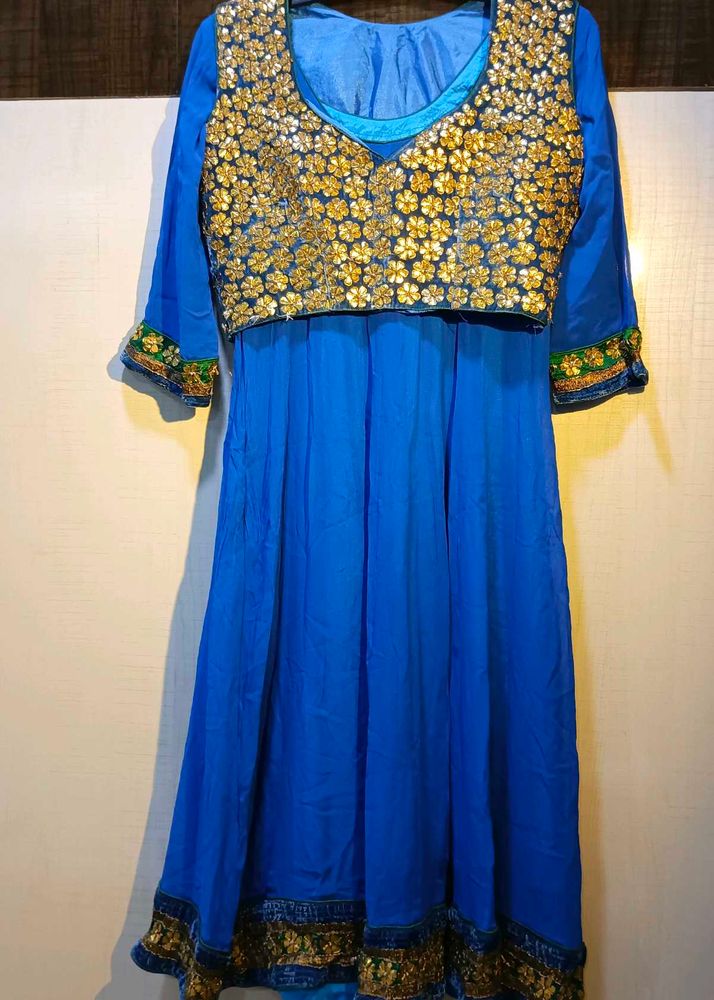 Blue &amp; Gold Embellished Anarkali