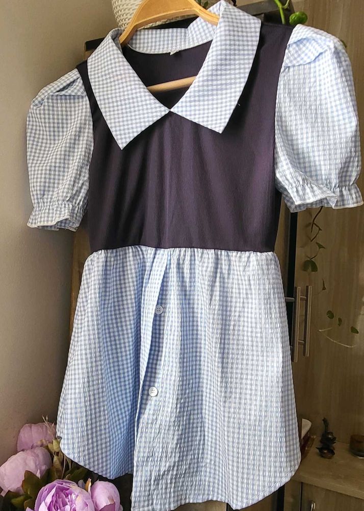 Cute Gingham Collared Dress