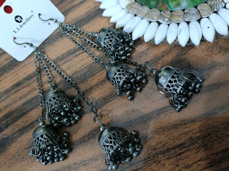 Elegant Oxidised Combo Jhumka Earrings