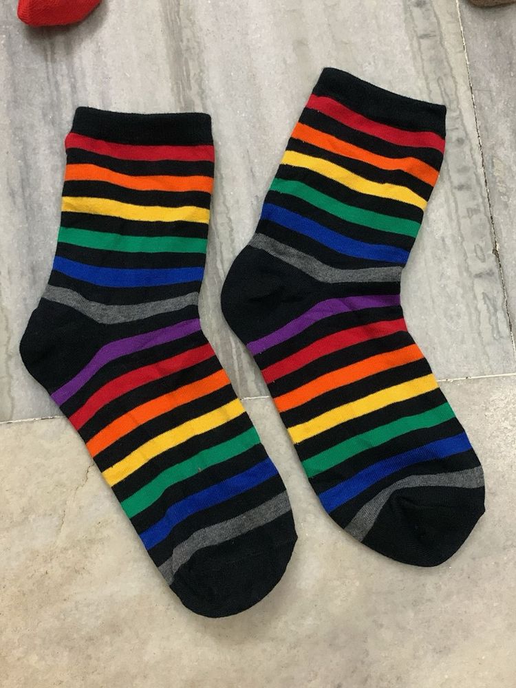 Rainbow Striped Crew Socks