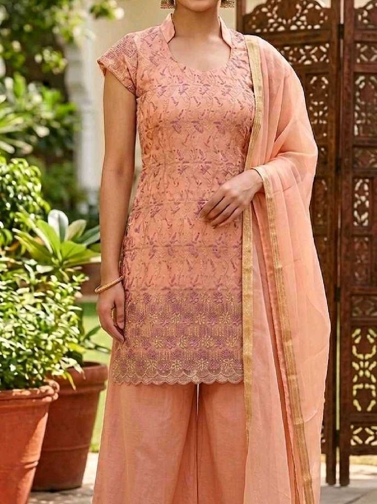 Elegant Peach Embroidered Kurta Set