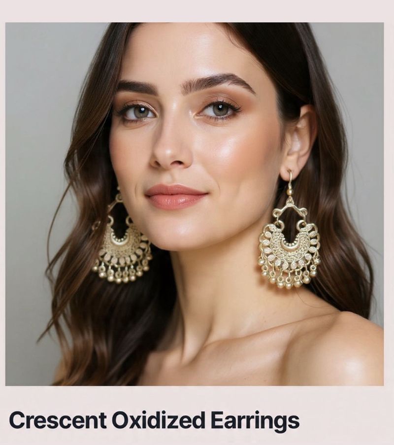 Oxidized Crescent Drop Earrings