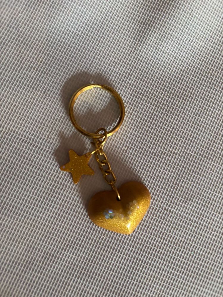 Gold Heart &amp; Star Keychain