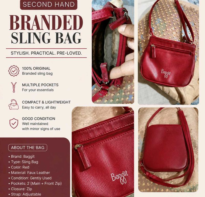 Baggit Red Faux Leather Sling Bag