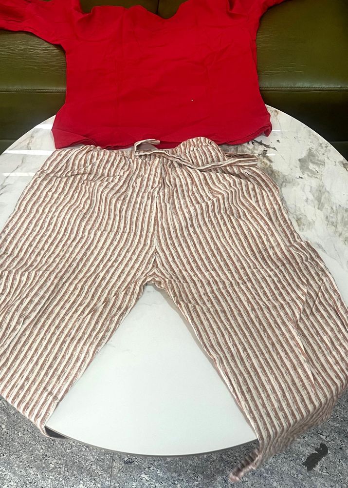 Red Top &amp; Striped Pants Set