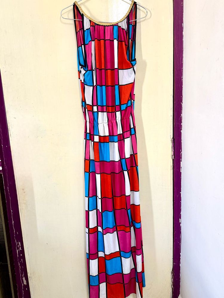 Vibrant Geometric Print Maxi Dress