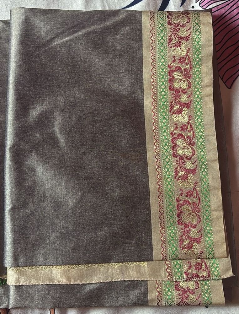 Elegant Grey Saree with Embellished Border