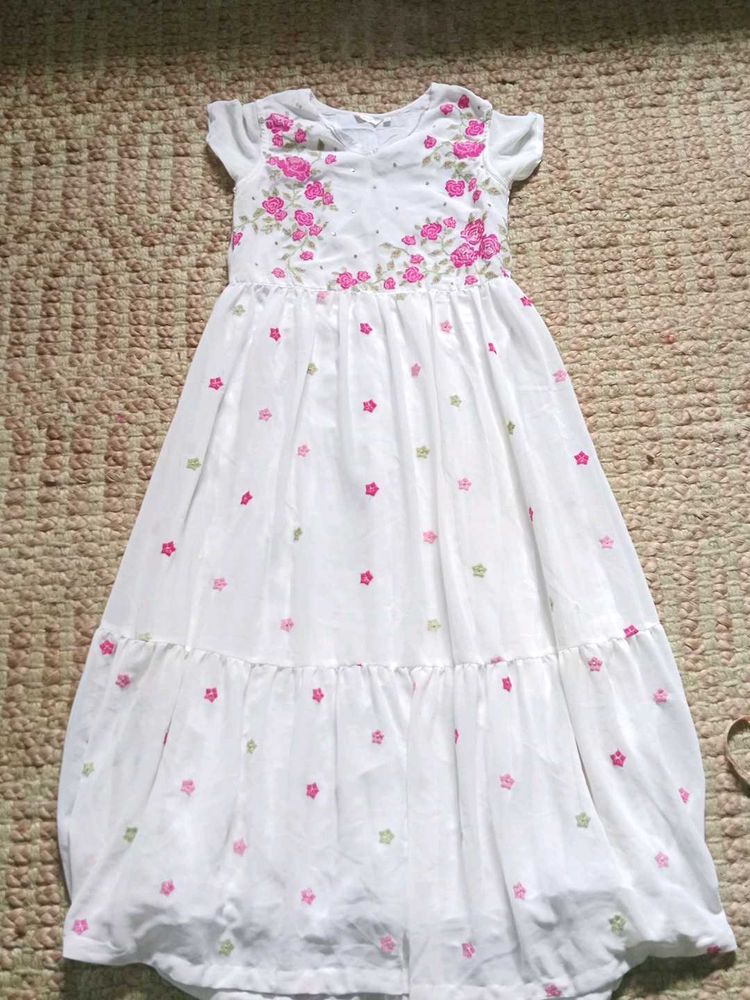 White Embroidered Tiered Gown