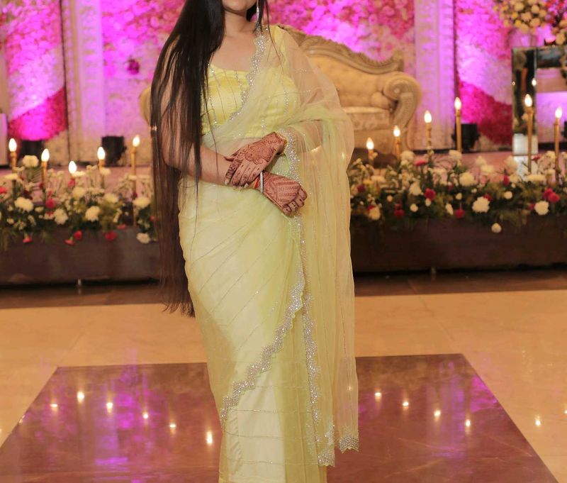 Elegant Yellow &amp; White Saree
