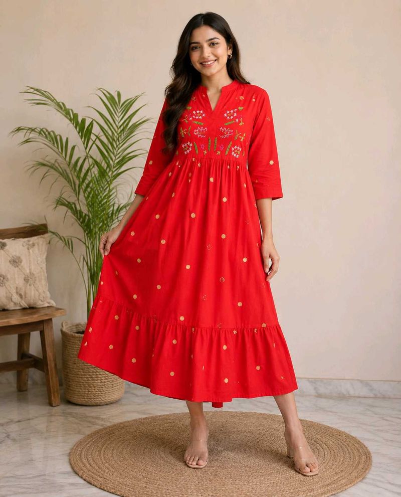♥️Front Back Embroidered MulCotton Kurti