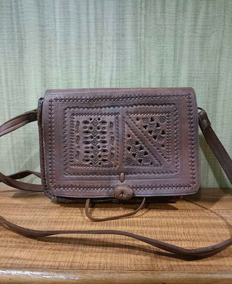 Vintage Embossed Leather Crossbody Bag