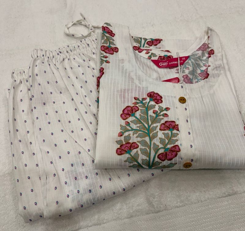 White Floral Print Kurta set