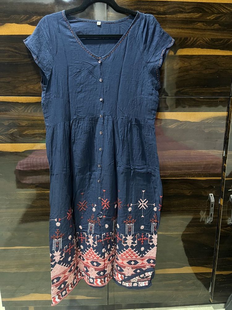 Embroidered Navy Blue Maxi Dress