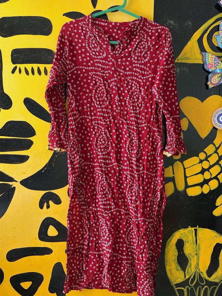 Red Bandhani Print Kurta
