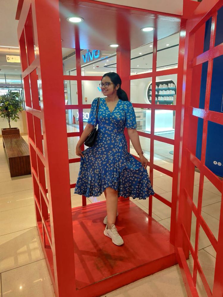 Blue Floral Print Wrap Dress