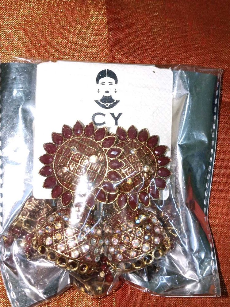 Elegant Maroon Jhumka Earrings