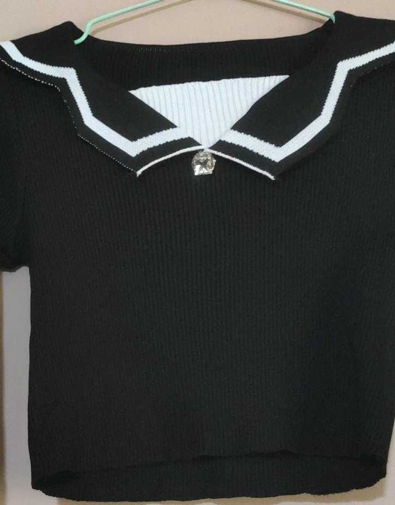 Chic Black Sailor Collar Top