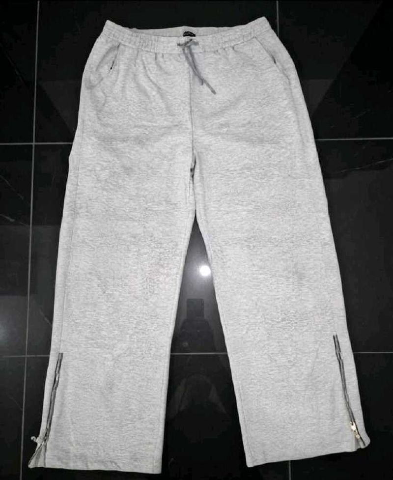 Grey Zipper Ankle Wide Leg Sweatpants