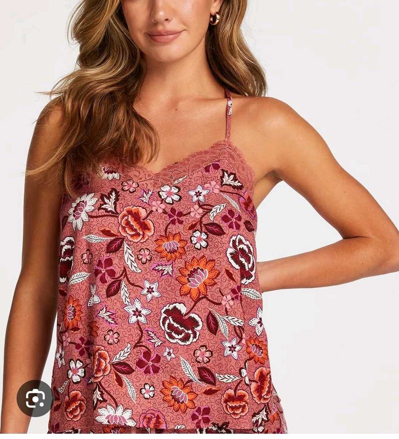 Floral Lace Trim Cami Pajama Top