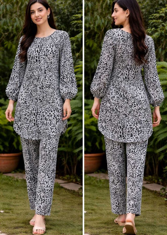 Chic Leopard Print Kurta Set (coordset)