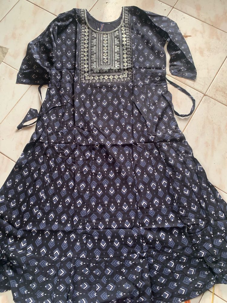 Elegant Printed Kurta navy blue cotton