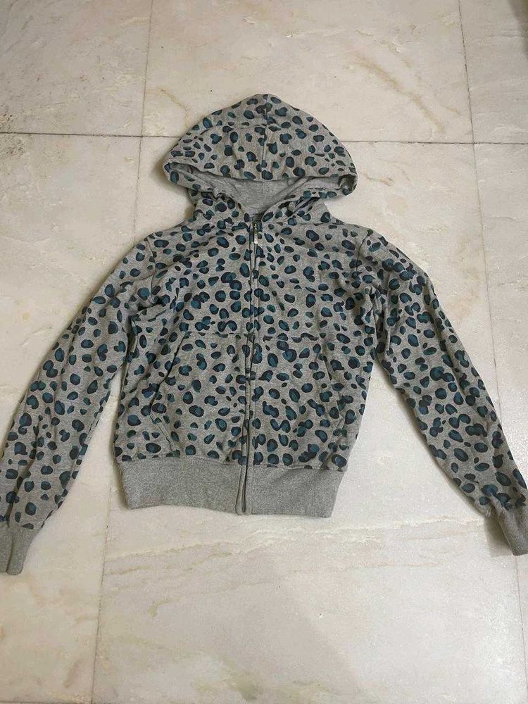 Grey Coloured Animal Print Hoodie From Zudio.
