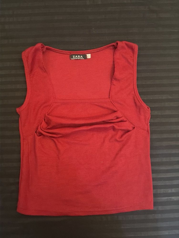 Red Ruched Tank Top