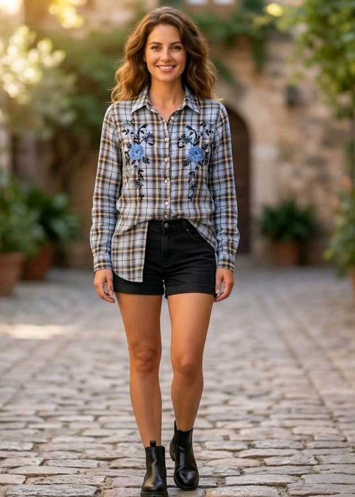 Premium German Export Embroidered Plaid Shirt ✨