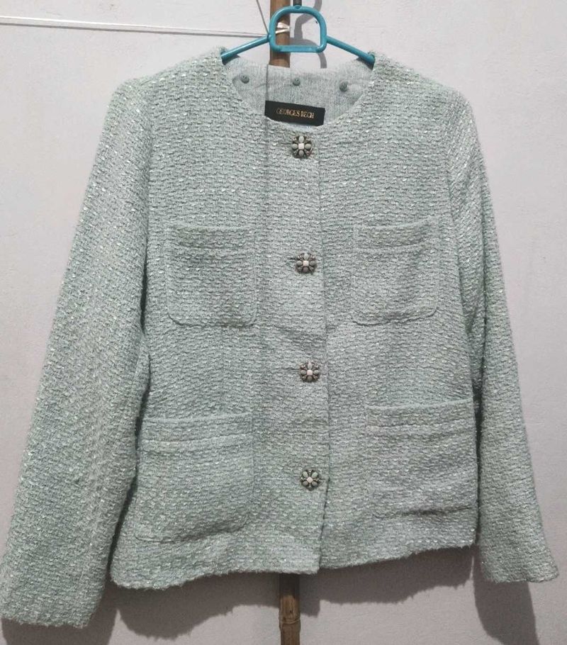 Elegant Light Blue Tweed Jacket