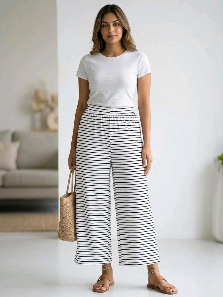 (Stylish Black &amp; White Striped Palazzo