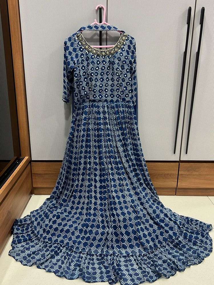 Elegant Blue bandhni Printed Ethnic Gown