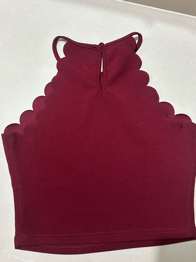 Burgundy Scalloped Halter Top