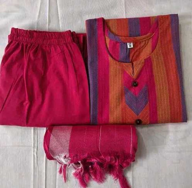 Vibrant Striped Kurta Set with Dupatta