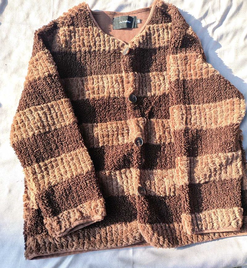 Brown Striped Textured Cardigan